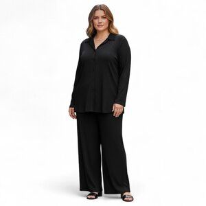 Nine.Eight Plisse Pleat Shirt and Pants Set, Black. Size 3X NEW!